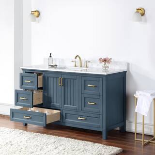 Altair Isla 60 in. W x 22 in. D x 34.5 in. H Single Sink Bath Vanity in Classic Blue with Composite Stone top in White 538060S-CB-AW-NM