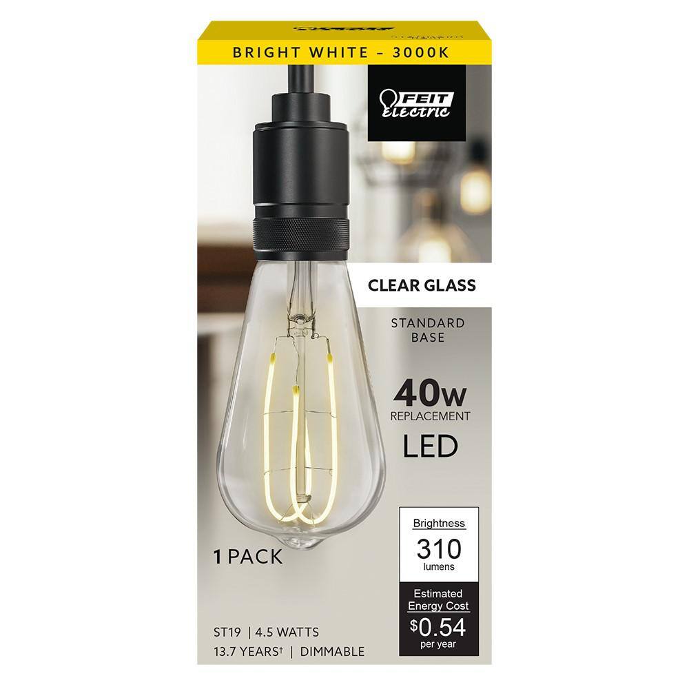 Feit Electric 40-Watt Equivalent ST19 DImmable M Shape Filament Clear Glass Vintage Edison LED Light Bulb Bright White (12-Pack) ST1940MCL930CAHDRP12