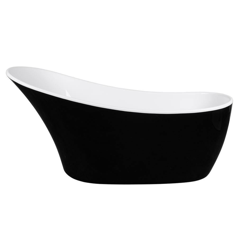 AKDY 59 in. Acrylic Single Slipper Flatbottom Non-Whirlpool Bathtub in Glossy Black BT0126