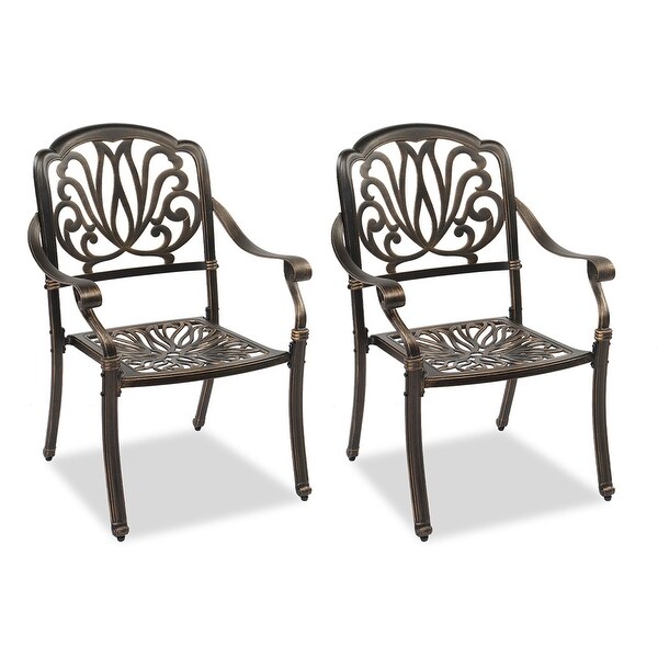 Set of 2 Cast Aluminum Patio Stackable Dining Chairs with Cushions