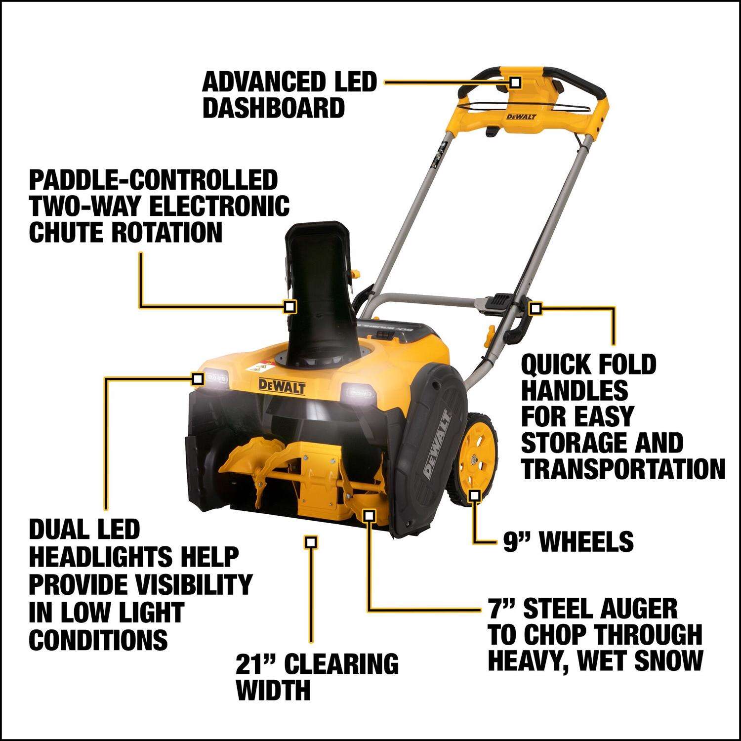 DW 60V MAX FLEXVOLT DCSNP2142Y2 21 in. Single stage 60 V Battery Snow Blower Kit (Battery and Char