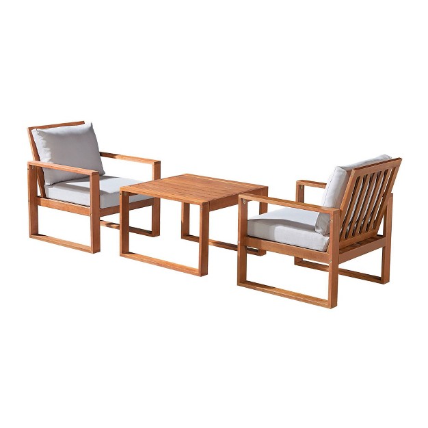 Weston 3pc Eucalyptus Wood Outdoor Conversation Set Natural Alaterre Furniture