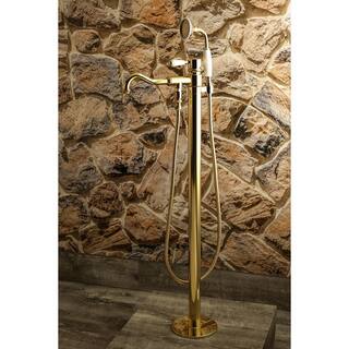 Kingston Brass Kaiser Single-Handle Floor-Mount Roman Tub Faucet with Hand Shower in Polished Brass HHKS7132DPL