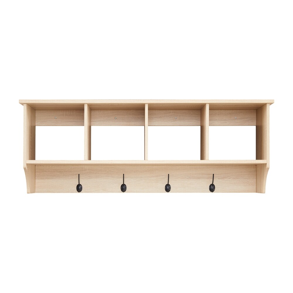 Entryway Wall Shelf with 4 Hanging Hooks   44 inches