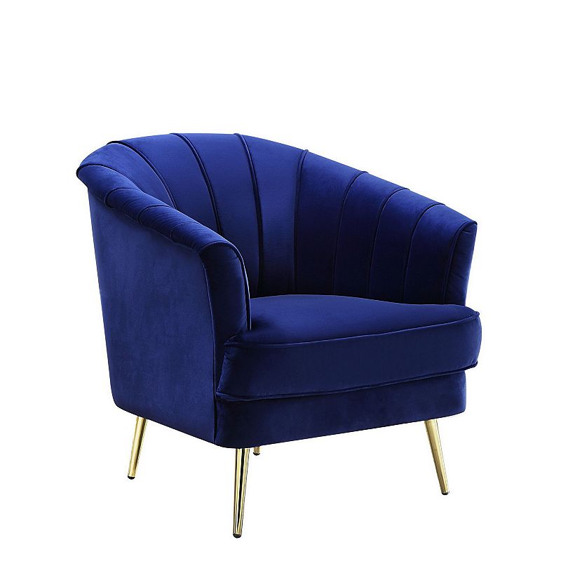 Chair with Vertical Channel Tufting and Sloped Arms， Navy Blue