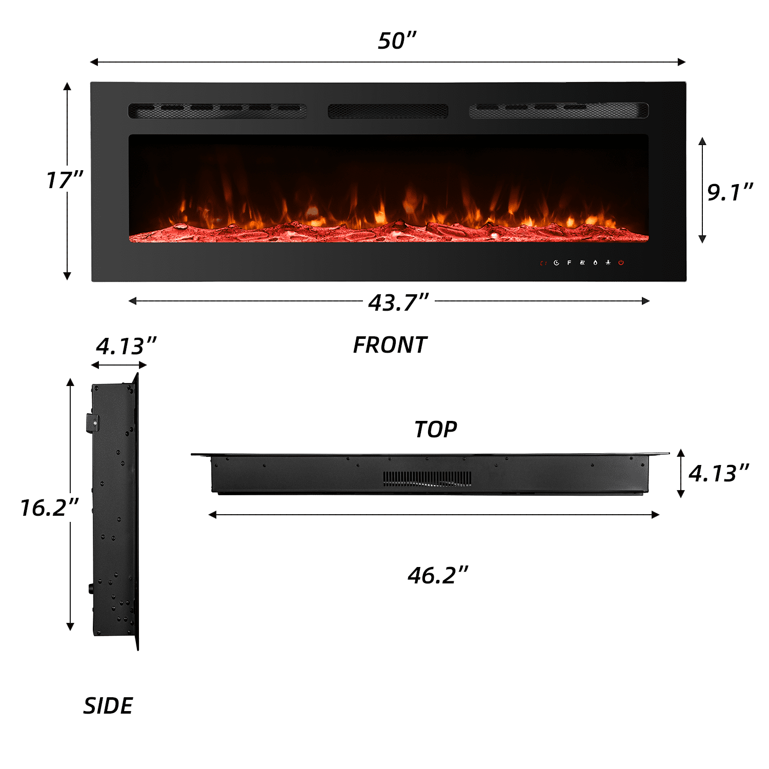 Erommy 50" Electric Fireplace Insert Recessed and Wall Mounted, Linear Fireplace with Touch Screen, Timer, 12 Color Flamer, 750/1500W