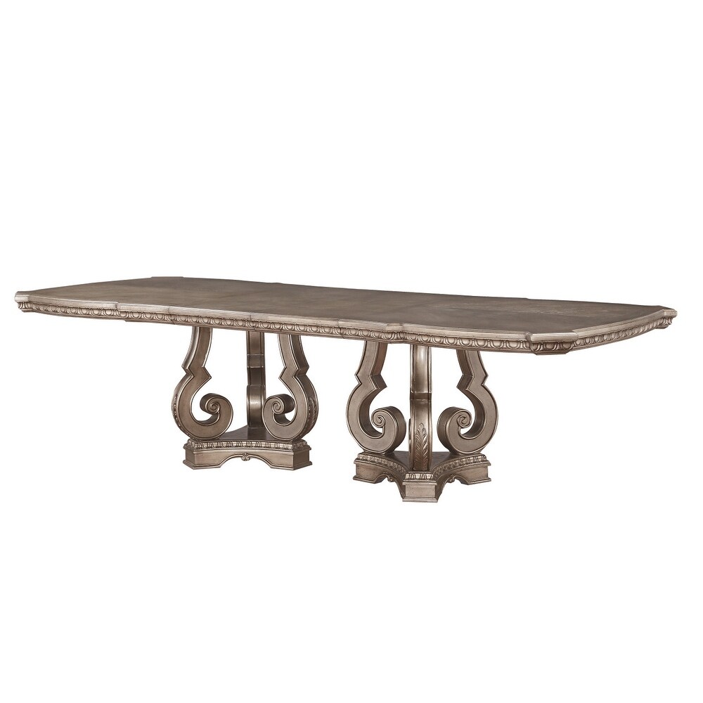 Wooden Extendable Dining Table with Double Pedestal Base  Silver