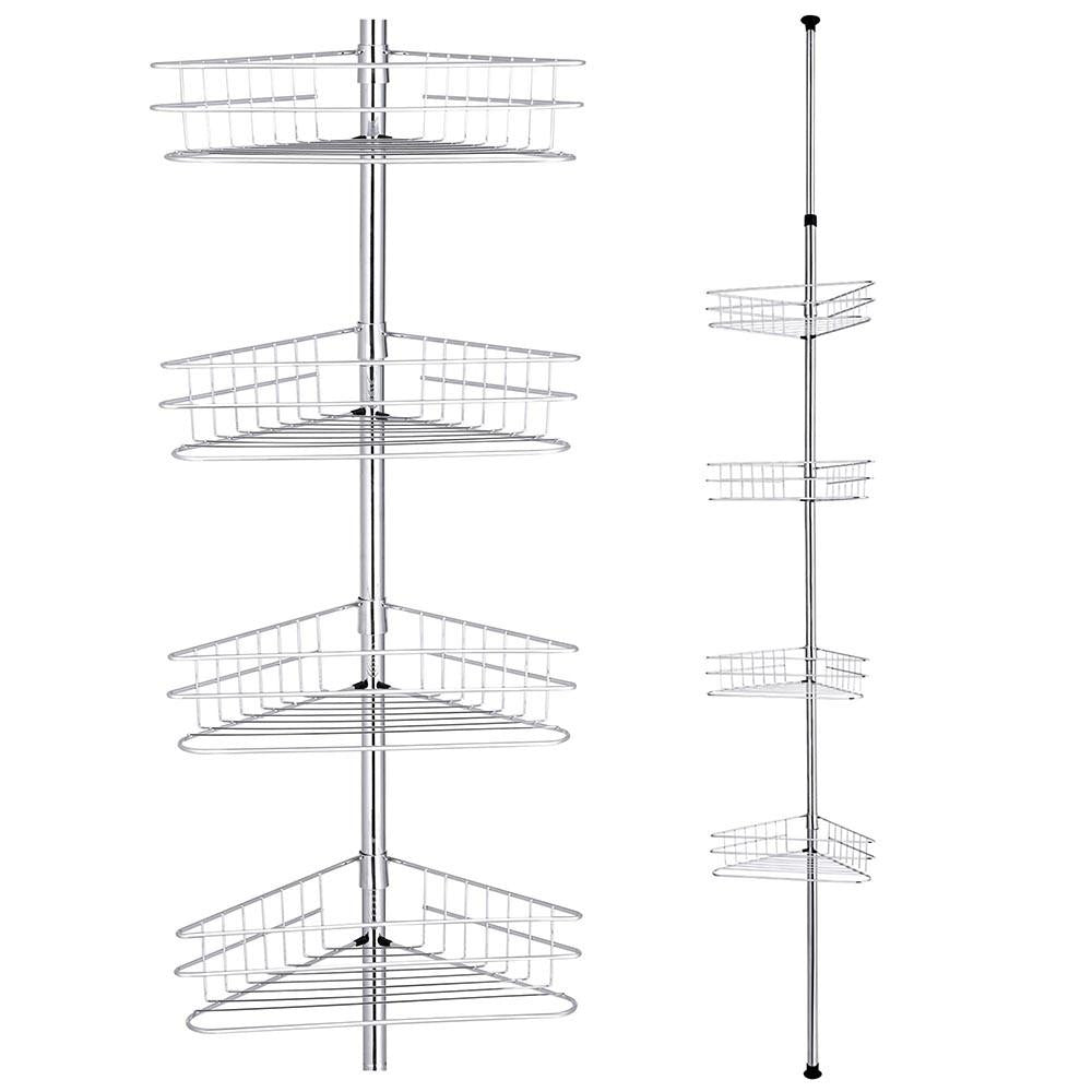 Aquaterior 4 Baskets Bathtub Corner Shower Caddy Adjustable Pole Silver