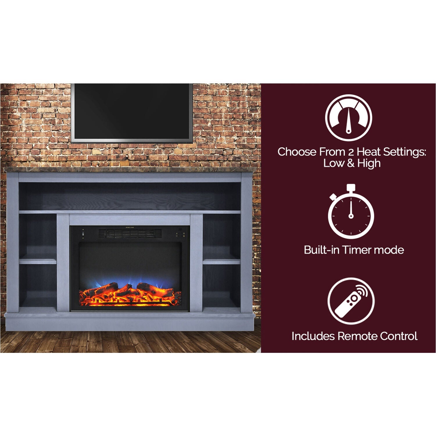 Cambridge Seville 47'' Freestanding Electric Multi-Color LED Fireplace with Log Insert, Remote | Slate Blue Mantel | For Rooms up to 210 Sq.Ft. | Adjustable Heat Settings | Timer