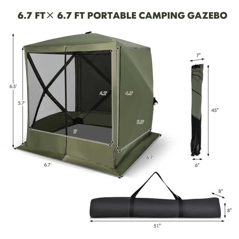 6.7 x 6.7 FT Foldable Pop-Up Camping Gazebo with Netting & Carry Bag, Portable Screen Tent Instant Canopy Shelter