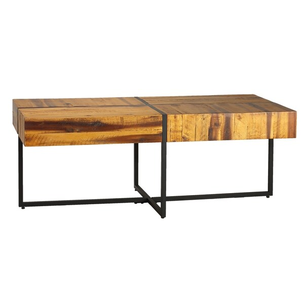 Cortesi Home Landon Coffee Table， Solid Wood with Black Metal Frame