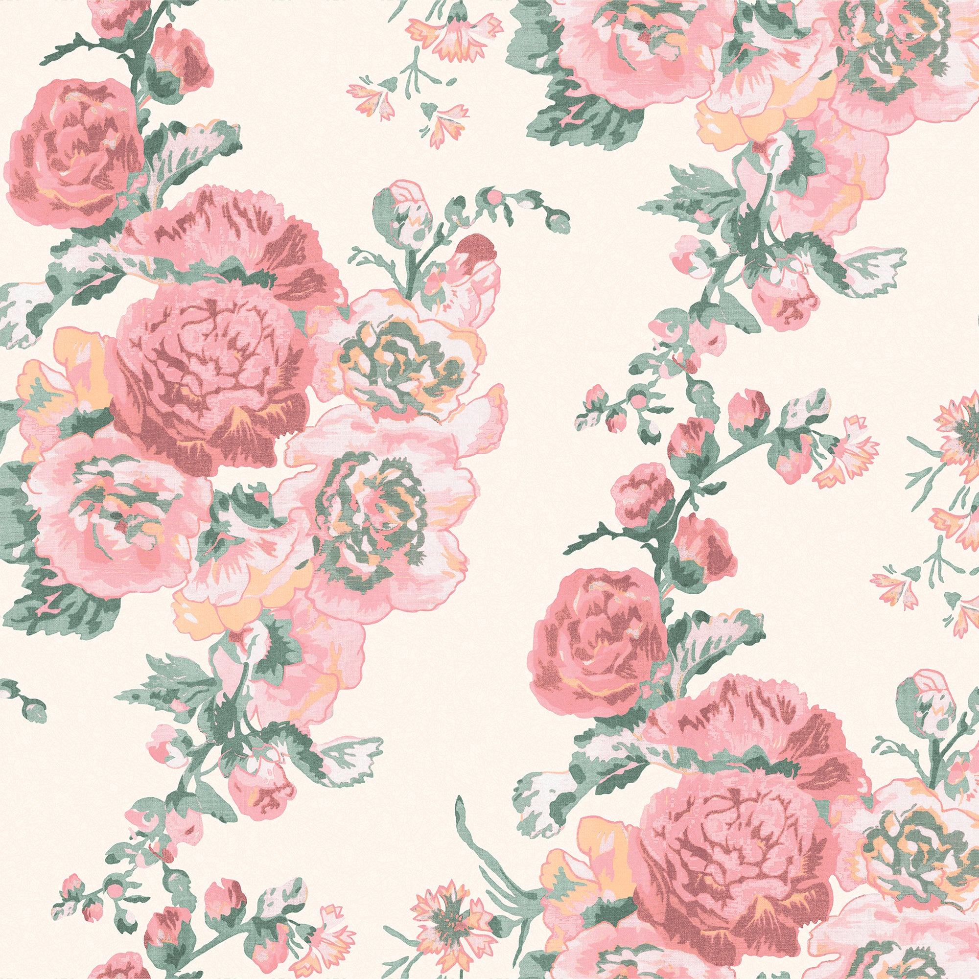 Sample Laura Ashley Hollyhocks Coral Pink Wallpaper