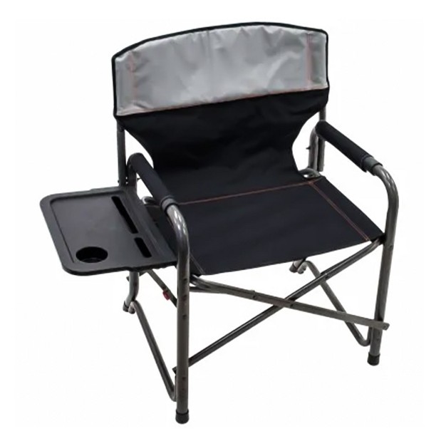 Rio Brands Xxl Oversized Powder Coated Steel Frame Foldable Director s Chair With Fold Out Side Table Media And Drink Slots And Carry Straps Gray