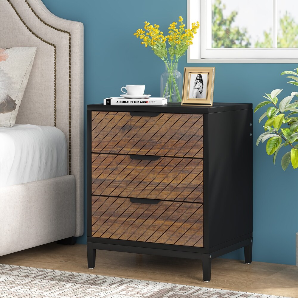 White and Gold Night Stands for Bedrooms Light Wood Grain Nightstands with 3 Drawers