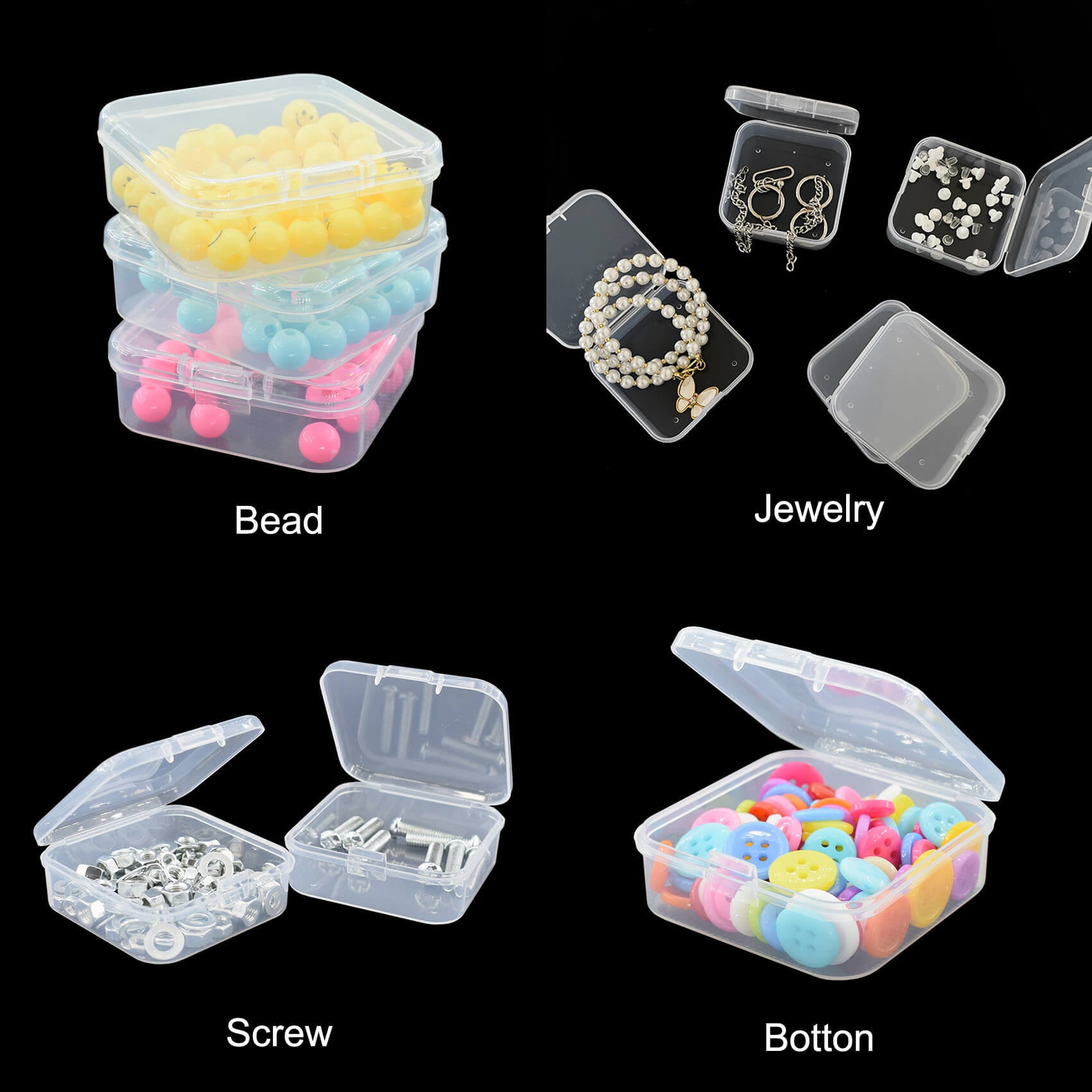 12Pcs Bead Organizer with Lid Small Transparent Plastic Craft Organizer Screw Organizer Bead Storage Small Plastic Containers with Lid for Jewelry Diamond Art, 1Pc Organizer Box with Hinged Lid