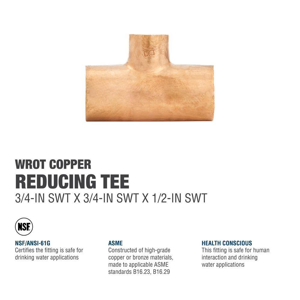 Everbilt 34 in. x 34 in. x 12 in. Copper Pressure Cup x Cup x Cup Reducing Tee Fitting W 04033EB