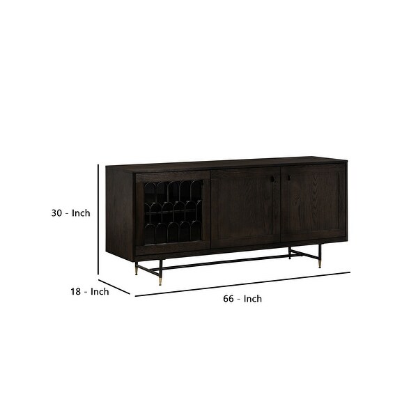 Wooden Buffet with Three Door Cabinets and Metal Base， Brown