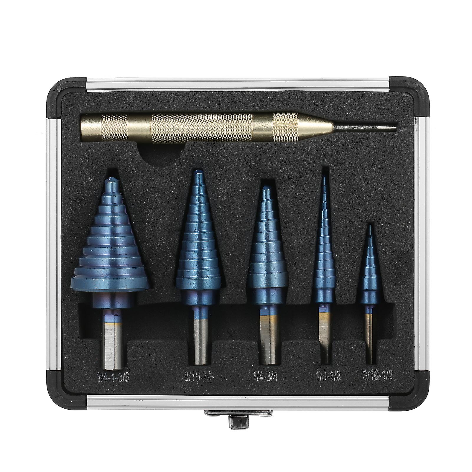 50 Sizes Hss Step Drill Bit Set With Automatic Center Punch And Aluminum Case Multiple Hole Titanium Straight Grooved Step Drill For Metal Wood Plasti