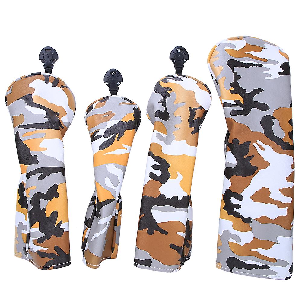 4pcs Pu Leather Camouflage Waterproof Thicken Lining Golf Putter Head Cover Wooden Club Headcovers Accessorycamouflage Yellow