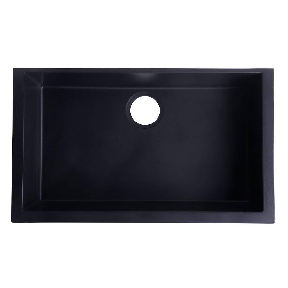 ALFI BRAND Undermount Granite Composite 29.88 in. Single Bowl Kitchen Sink in Black AB3020UM-BLA