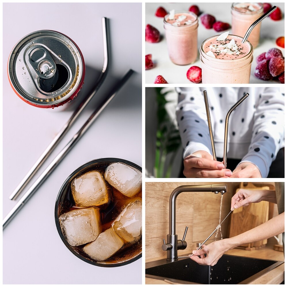 Reusable Metal Straws 4Pcs  Stainless Steel Bent Drinking Straw 10.5\