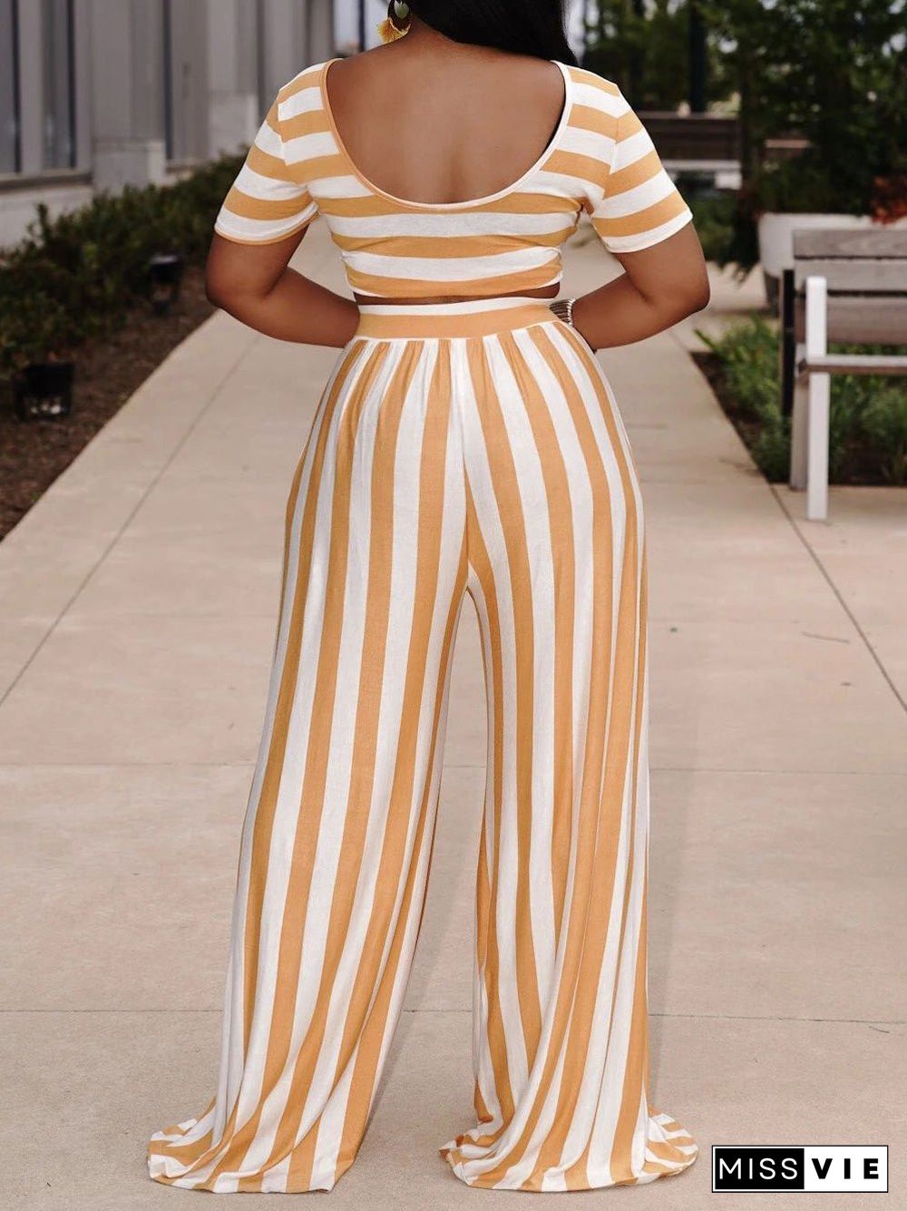 Women'S Sets Striped Crop Top & Wide Leg Pants Two-Piece Set