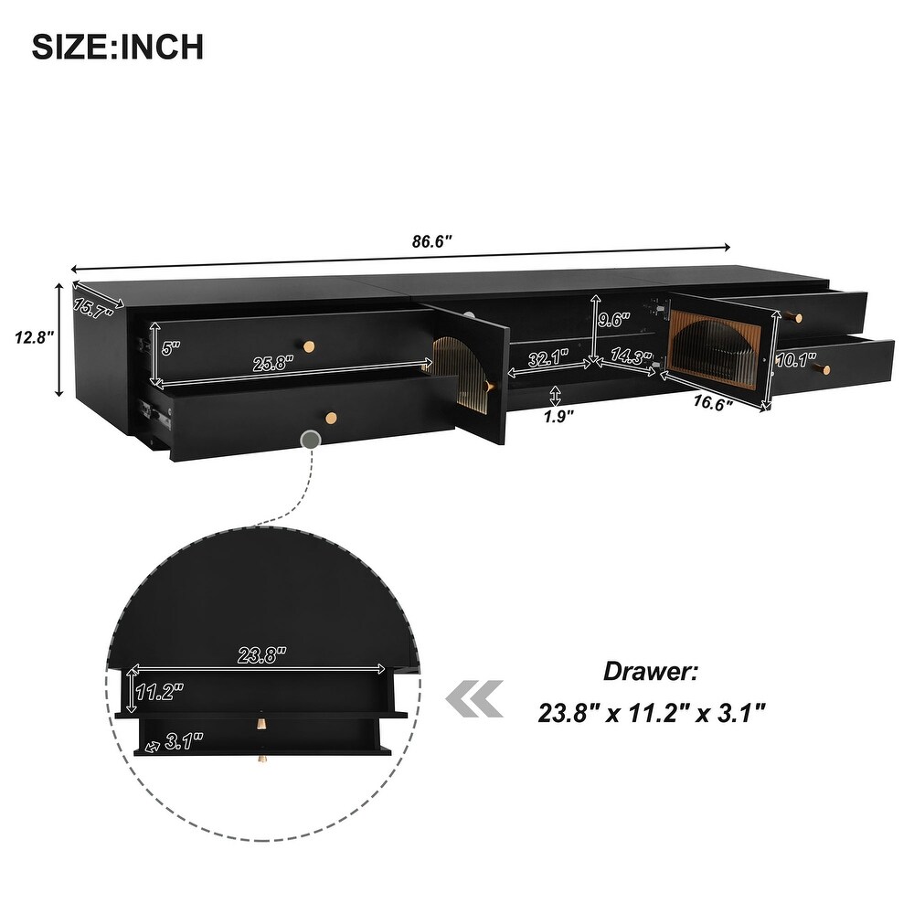 Contemporary 2 Glass Door TV Stand with 4 Drawers for TVs up to 90 Inches