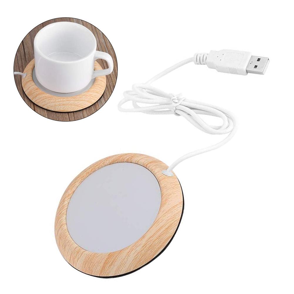 FAGINEY Heating Cup Pad， USB Cup Warmer Mat Office Tea Coffee Heater Pad Bright Wood Grain