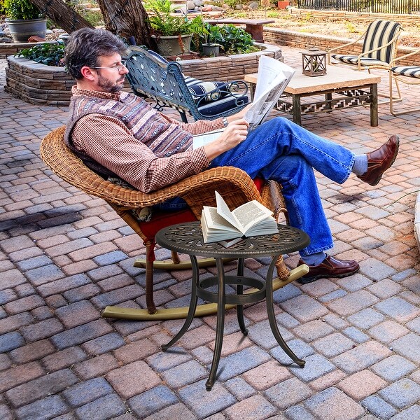 23.6 Inch Outdoor Round Cast Aluminum Phoenix Side Table，Bronze