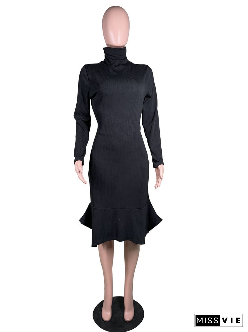 Turtleneck Knit Long Sleeve Bodycon Dresses