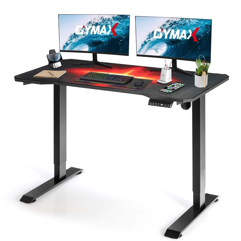 Electric Standing Gaming Desk, Height Adjustable Computer Desk, Carbon Fiber Desk, Sit Stand Home Office Table with Smart Control Panel