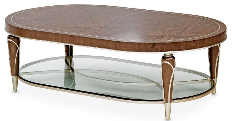 AICO Michael Amini Villa Cherie Oval Cocktail Table Hazelnut   Traditional   Coffee Tables   by Unlimited Furniture Group  Houzz