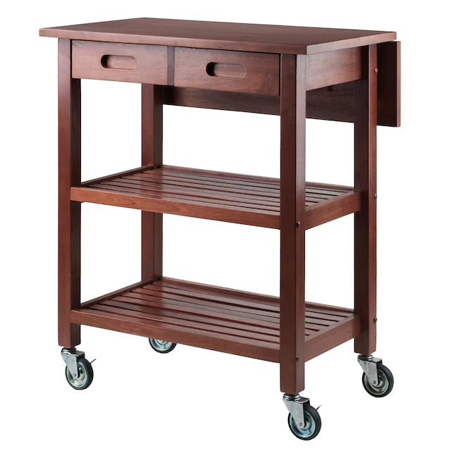 Winsome Wood Brown Wood Base with Wood Top Rolling Kitchen Cart (16.66-in x 28.27-in x 33.07-in)