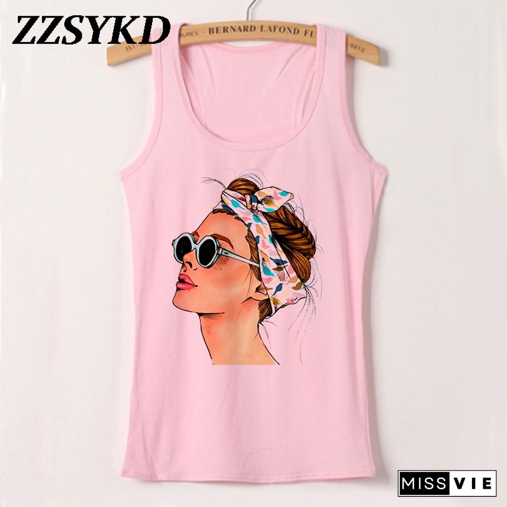 Plus Size Summer Women Fashion Vest Tank Tops Sexy Camisole Fashion Print Lady Casual Loose Sleeveless 90S Female T Shirt