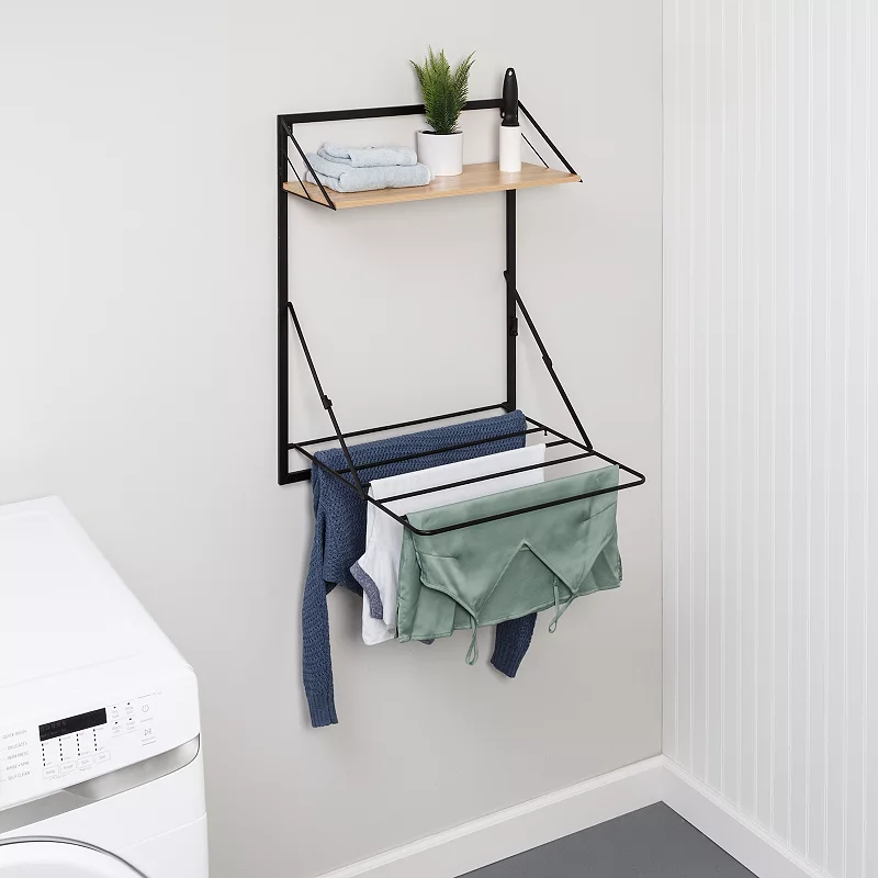 Honey-Can-Do Wall-Mounted Drying Rack with Shelf for Small Laundry Room