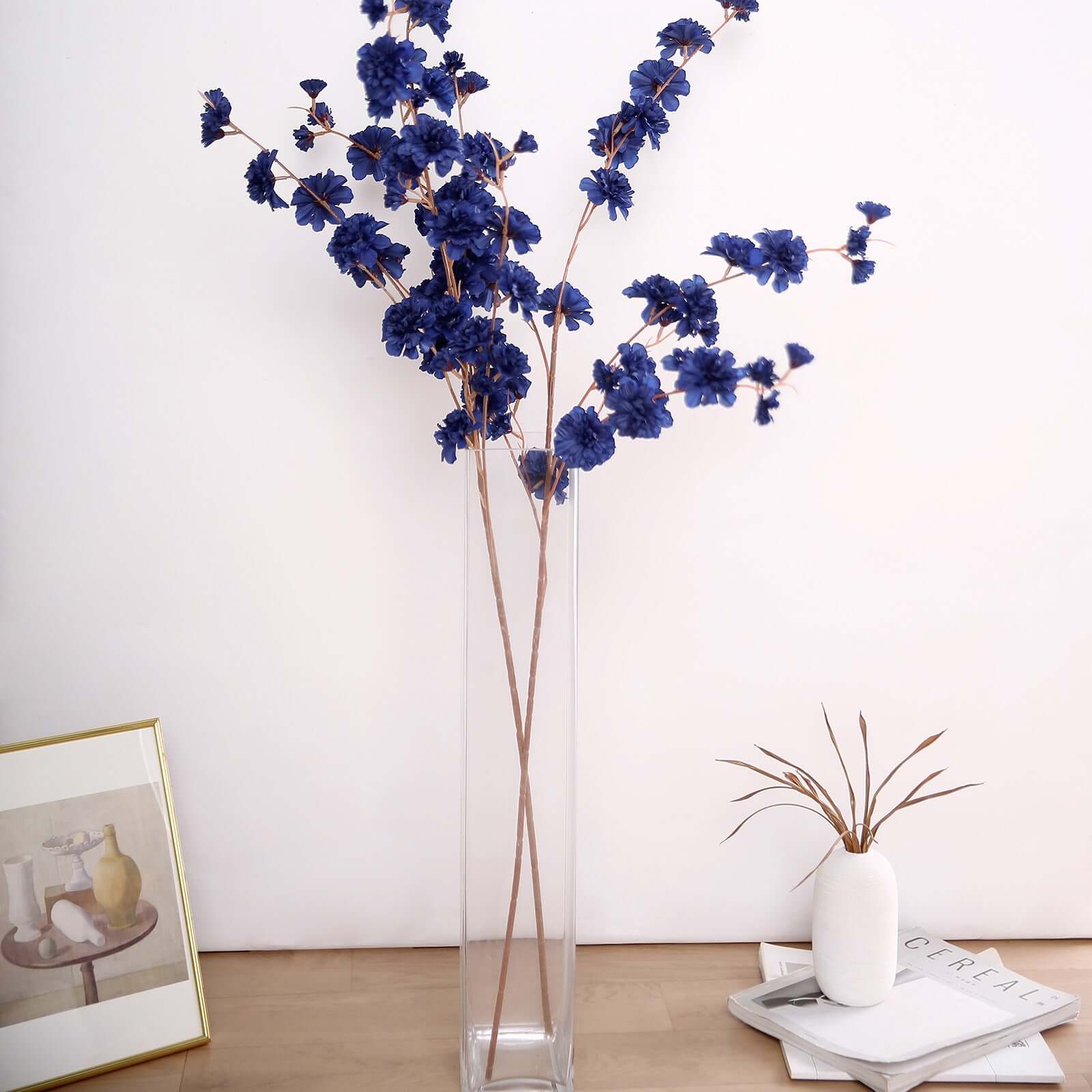 2 Branches Navy Blue Artificial Silk Carnation Flower Stems 42