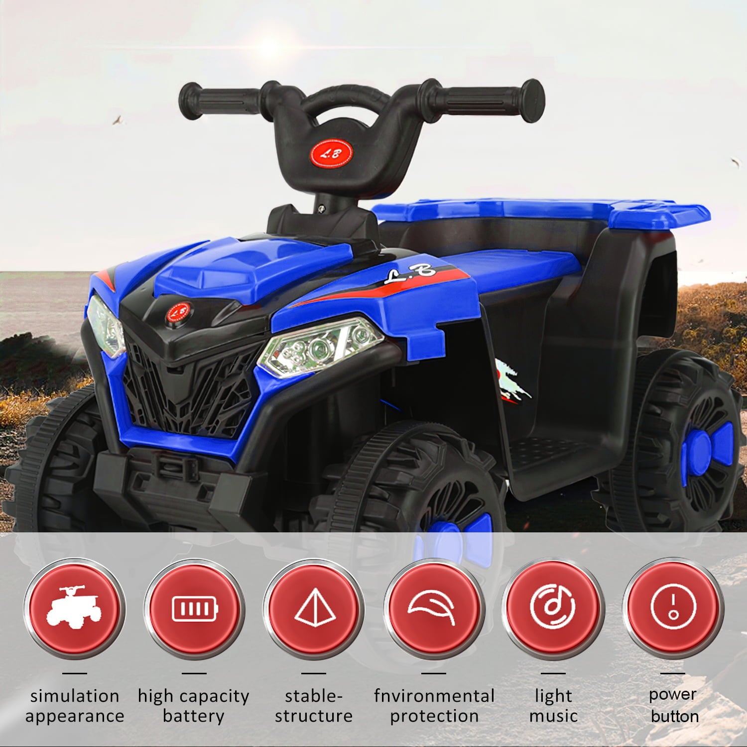 Werseon Kids Ride On ATV，Electric 4-Wheeler Car，6V Battery Powered Electric Vehicle with LED Lights, Blue