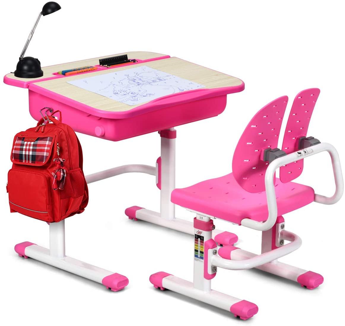 Baby Joy Kids Desk and Chair Set, Height Adjustable, Children's Study Table with Large Storage Space