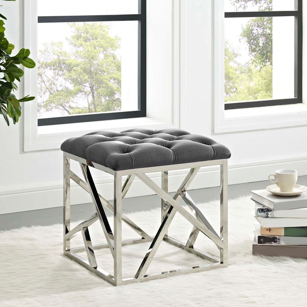 Modern Accent Chair Ottoman  Velvet Fabric Metal Steel   Contemporary   Footstools And Ottomans   by House Bound  Houzz