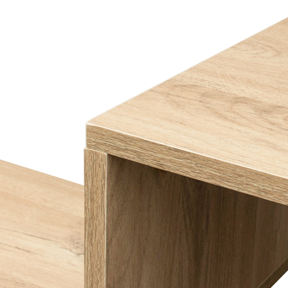 Double L Shaped Oak Stand Display Shelf Bookcase