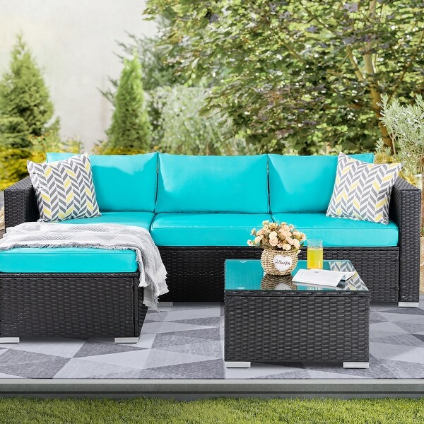 Futzca Outdoor Furniture Patio Sets，Low Back AllWeather Small Rattan Sectional Sofa