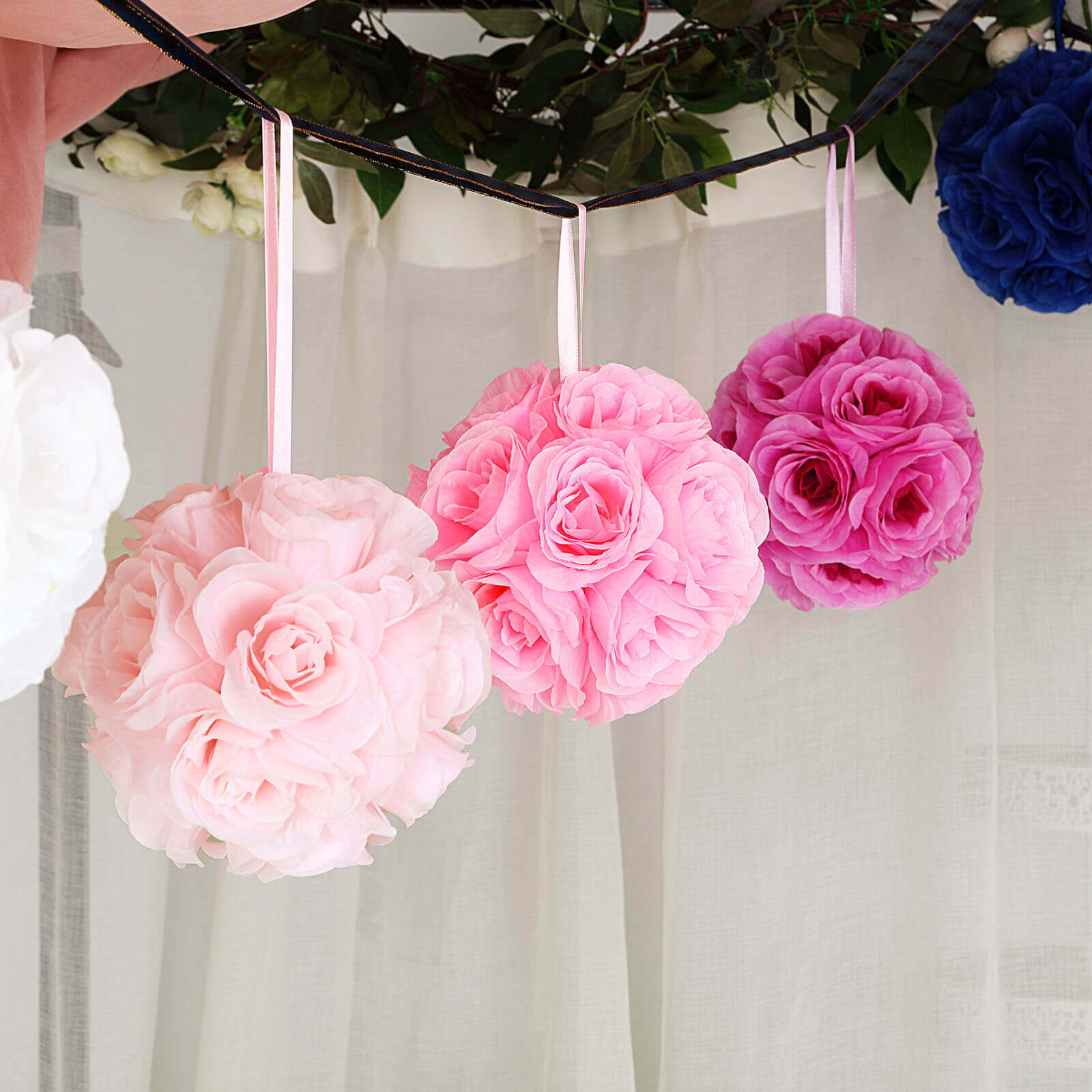 2 Pack Blush Artificial Silk Rose Kissing Ball, Flower Ball 7