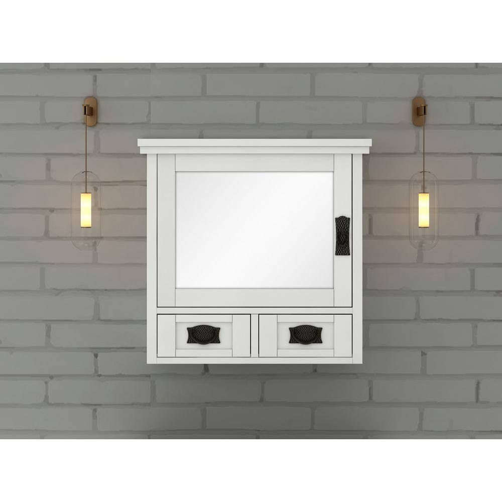 Home Decorators Collection Artisan 23-12 in. W x 22-34 in. H x 8 in. D Framed Rectangular S33Bathroom Vanity Mirror in White MD-M1751