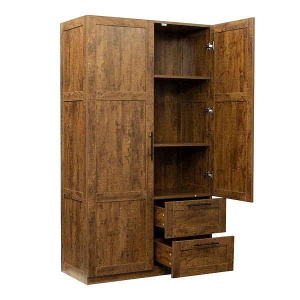 Clihome 40in. Wooden High Wardrobe with 2 Drawers and 5 Storage Spaces - - 36618591