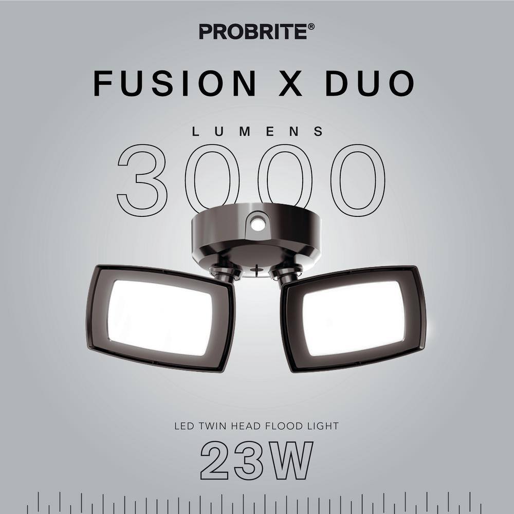 PROBRITE 150W Equivalent Inegrated LED Bronze Outdoor Twin Head Security Flood Light 3000 Lumens FSXD30-PC-4K-BZ