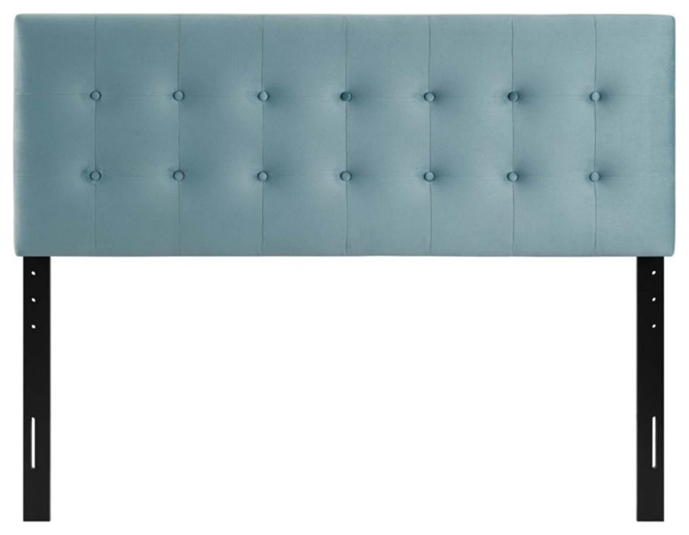 Pemberly Row Modern Fabric Biscuit Tufted Velvet Queen Headboard in Light Blue   Transitional   Headboards   by Homesquare  Houzz