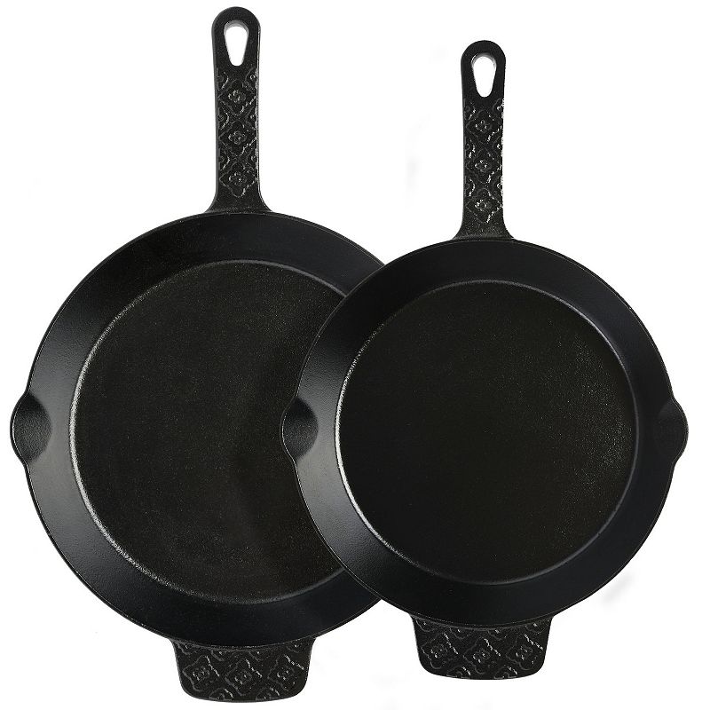 Spice By Tia Mowry Savory Saffron Pre-Seasoned 2 Piece 10 Inch and 12 Inch Cast Iron Skillet Set