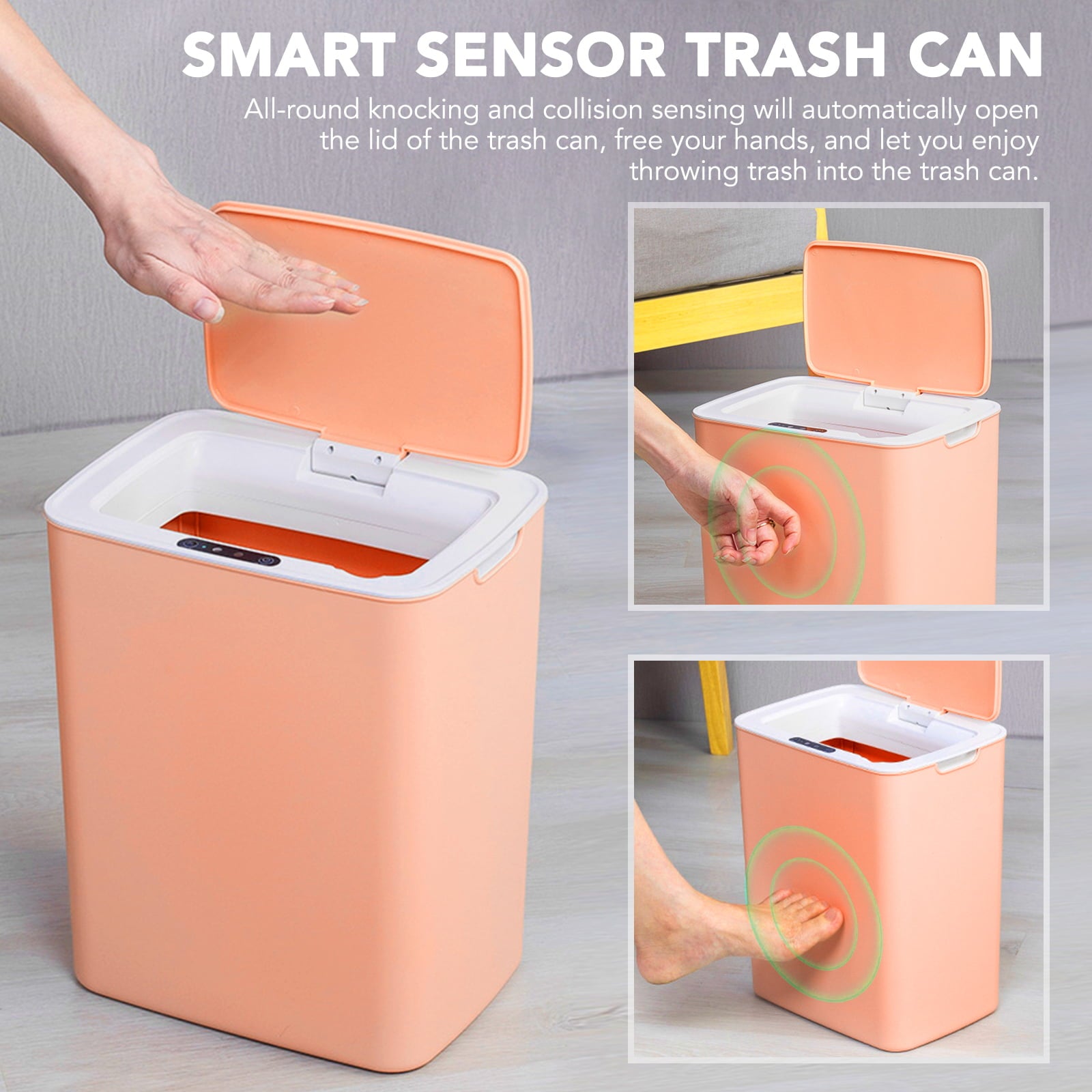 Btmeter 3.7 gal/14L Automatic Trash Can Touchless Garbage Can for Kitchen Bathroom Pink