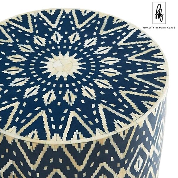 Hibashi Aster Bone Inlay Drum End Table