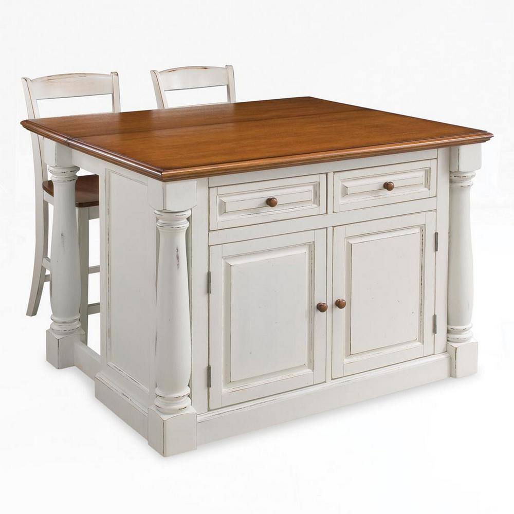 HOMESTYLES Monarch White Kitchen Island With Seating 5020-948